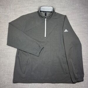 Adidas Club Wind Golf Jacket Large Gray Stripe Quarter Zip Pullover Windbreaker
